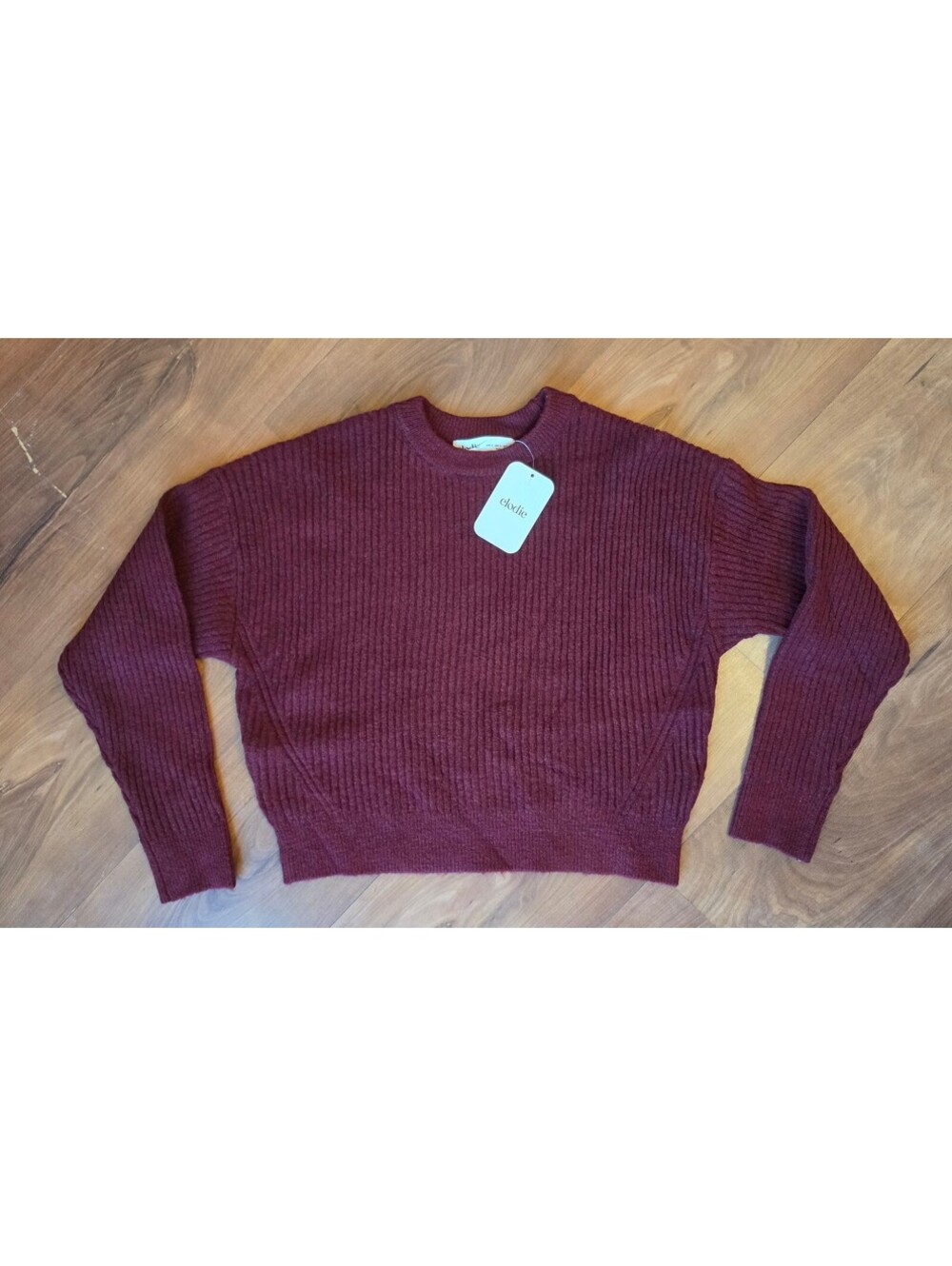 NWT Elodie Drop Shoulder Cropped Knit Sweater Maroon Wine, Small, 246